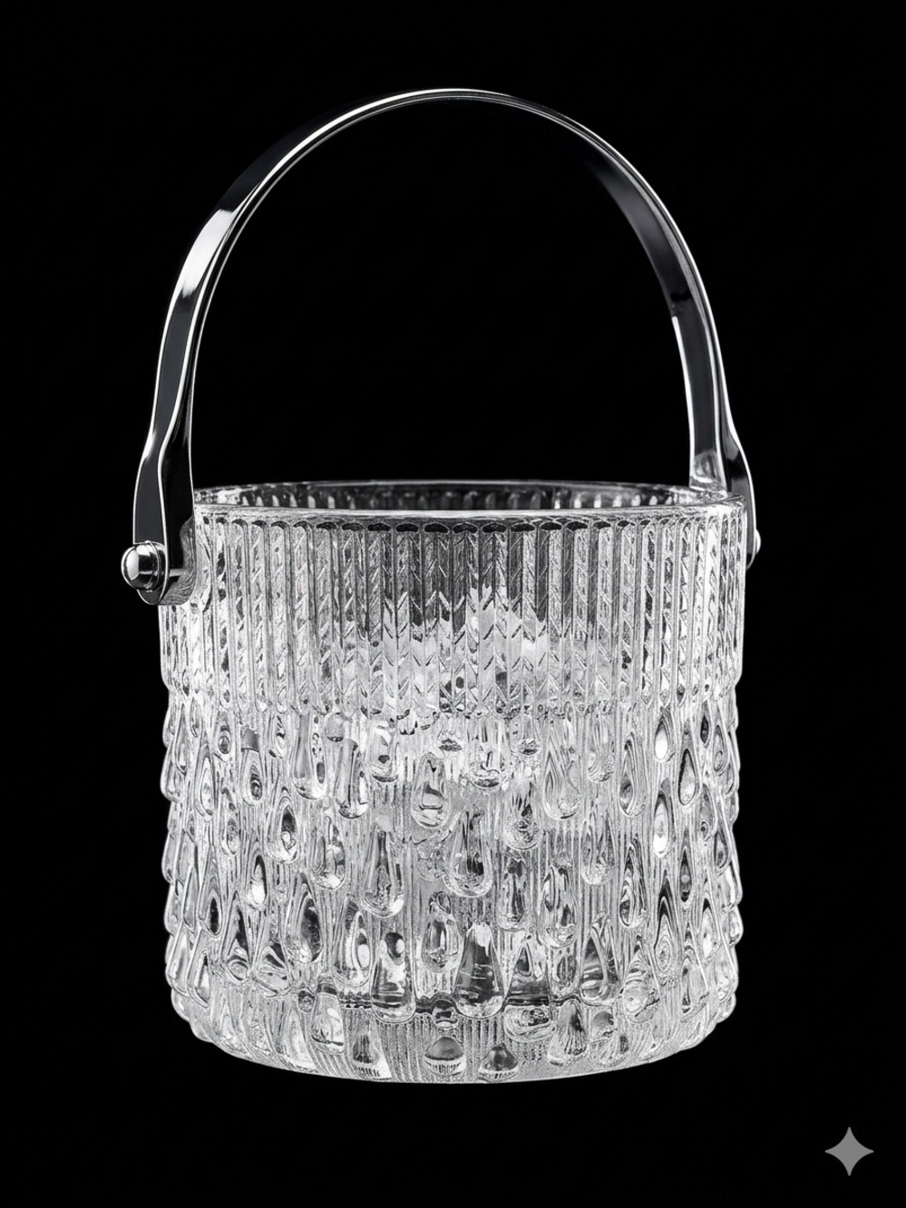 Mid-Century Glass and Chrome Ice Bucket Made Exclusively for Teleflora in France